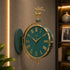Green and golden Dual Dial Station Clock in numeric numerals