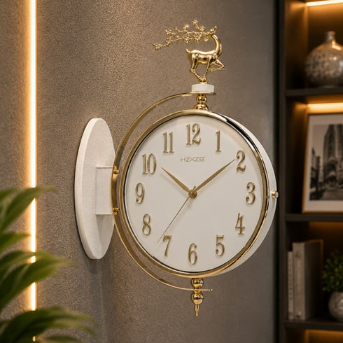 White and golden Dual Dial Station Clock in numeric numerals