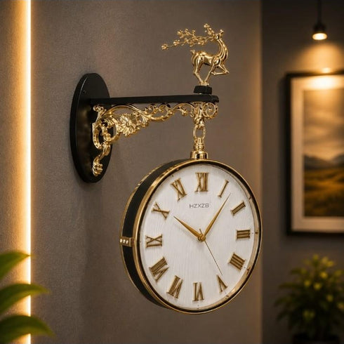 Heritage Dual Dial Station Clock With Deer