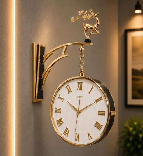 Black Dual Dial Station Clock- white dial