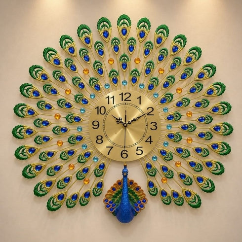 Peacock with feather Wall Clock