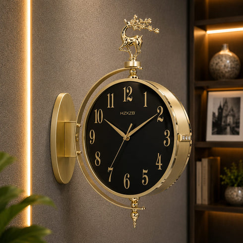 Black and golden Dual Dial Station Clock in numeric numerals