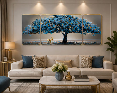 Mystic Blue Tree Crystal Painting- Set of 3