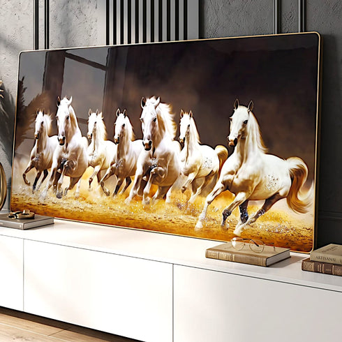 Seven White Horse Crystal Painting