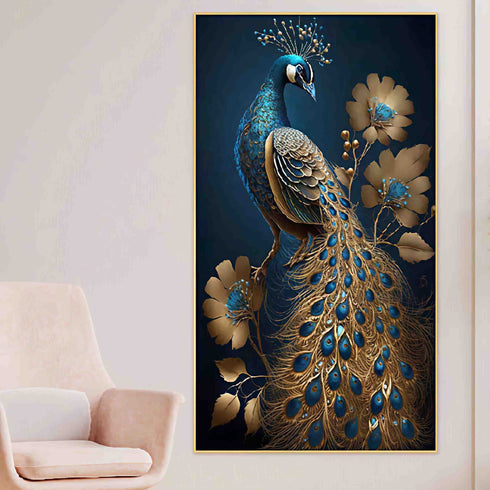 Blue and golden peacock Crystal Painting with LED