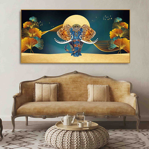 Elephant with Golden Flower Crystal Painting with LED