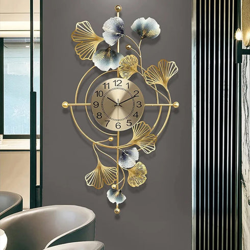 Circles with leaf Metal Wall Clock