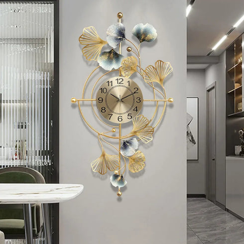 Circles with leaf Metal Wall Clock