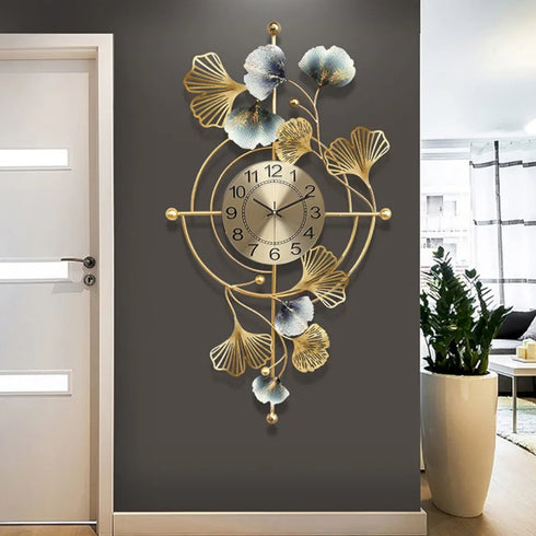 Circles with leaf Metal Wall Clock