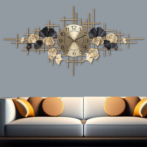 Black And Golden Leaf Metal Wall Clock