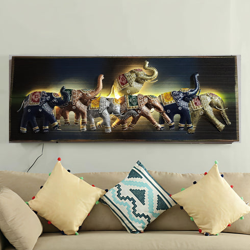 Seven running Elephant wall art with led