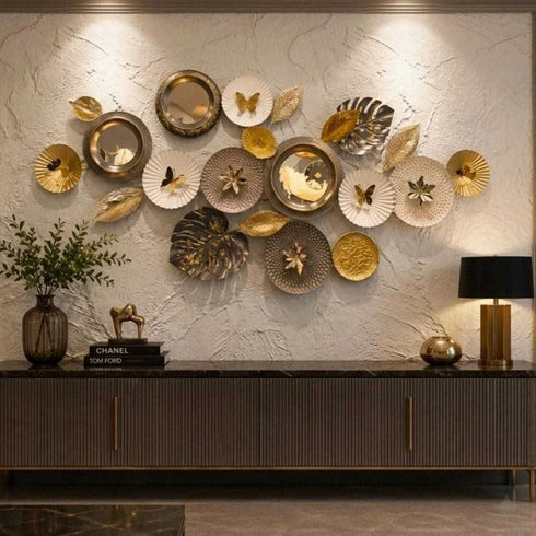 Luxury Metal Wall Art Decor with Mirrors for Living Room & Bedroom