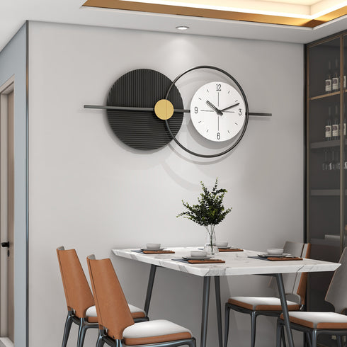 Minimalist black and white metal wall clock