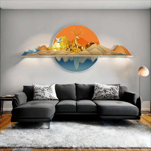 Orange landscape crystal wall art with LED