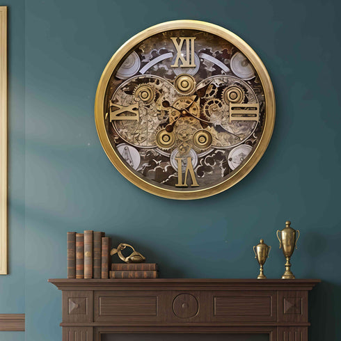 Vintage Gear Wall Clock With Moving Gear Mechanism