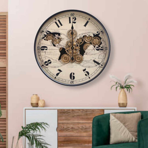 Vasco Map Gear Wall Clock With Moving Gear Mechanism