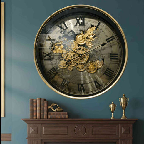 Luxe Gear Wall Clock With Moving Gear Mechanism