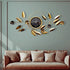 Golden leaf with semi circle wall clock with black dial