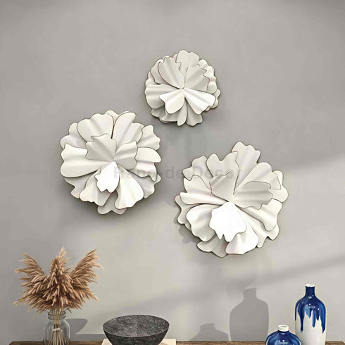 White Flower Metal Wall Art- Set of 3