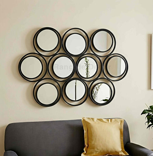 10 Mirrors Wall Art in Black Frame