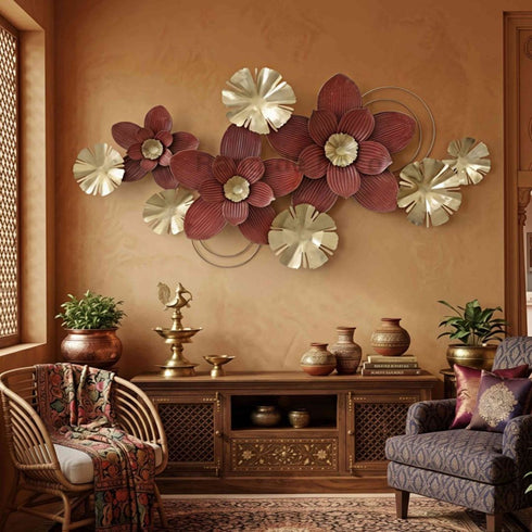 Red Floral Metal Wall Art