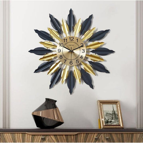 Golden with Black Leafy Wall Clock