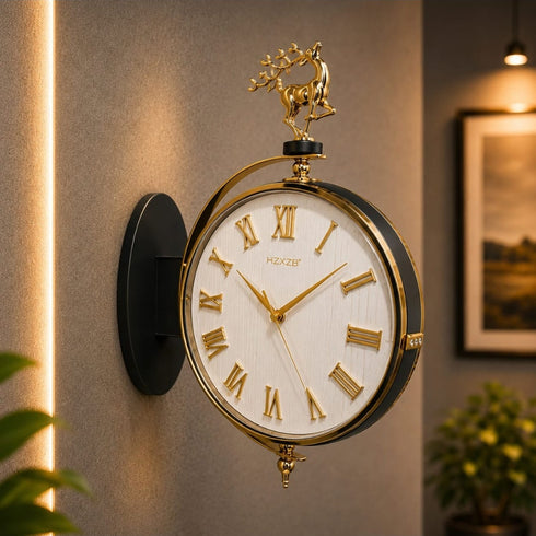 Black and golden Dual Dial Station Clock in numeric numerals