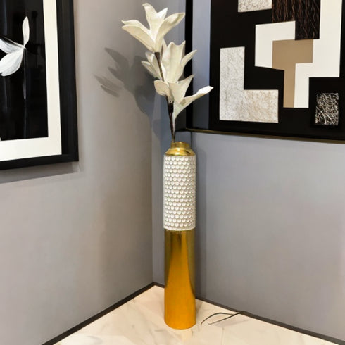 Tall Gold vase with white detail