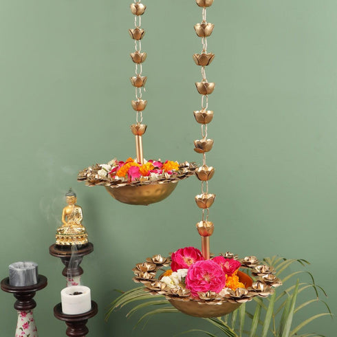 Rose Diya urli with latkan- set of 2