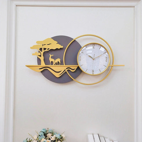 Landscape with golden deer imported wall clock