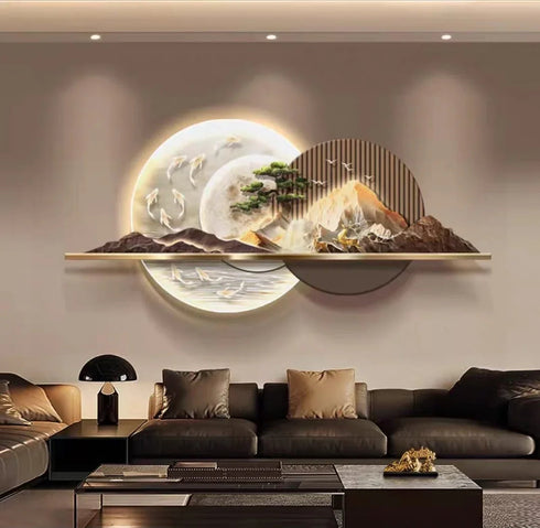 Mountain with moon light crystal wall art with LED