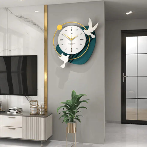 White bird with teal Green colour metal wall clock