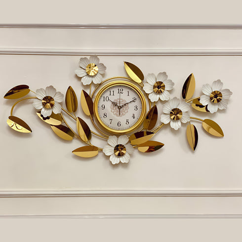 White floral wall clock with white dial