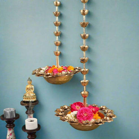 Rose Diya urli with latkan- set of 2