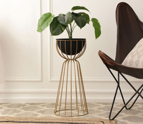 Set of 2- Floor Planter- Black and Gold