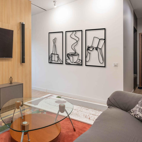 Books and coffee lover laser cut metal wall art- set of 3 frames