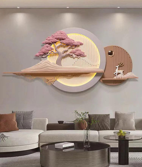 Blush Blossom Deer Landscape LED Wall Decor