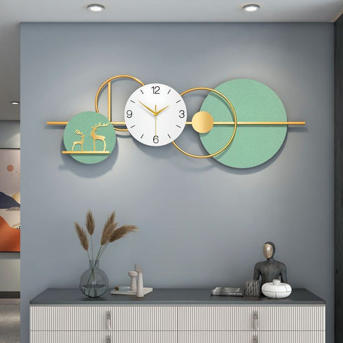 Seafoam green with golden metal wall clock