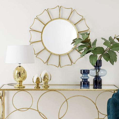 Golden Flower Round Wall Mirror