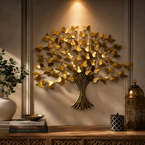 Golden Butterfly Tree metal Wall Art