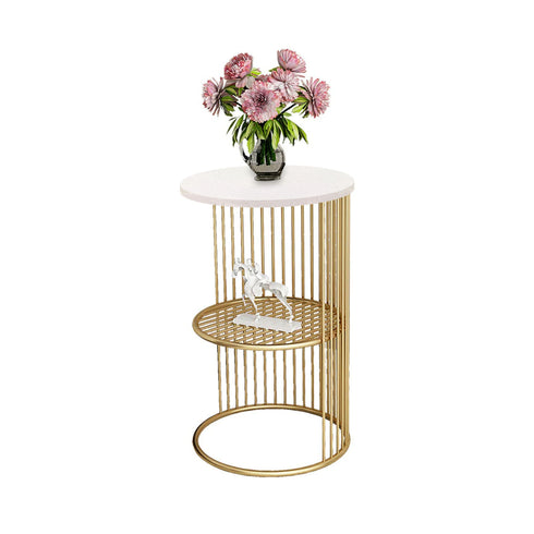 Designer half cage End Table- White marble top
