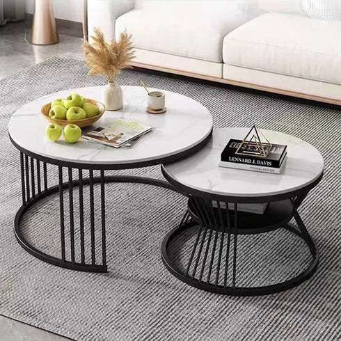 Black and white Round Nesting Table- Set of 2