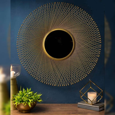 Lattice Round Mirror - Golden