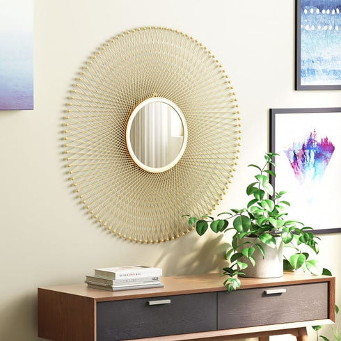 Lattice Round Mirror - Golden