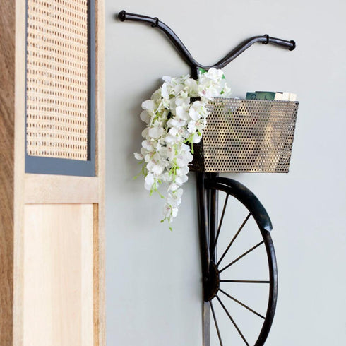 Half Bicycle panel with basket wall art
