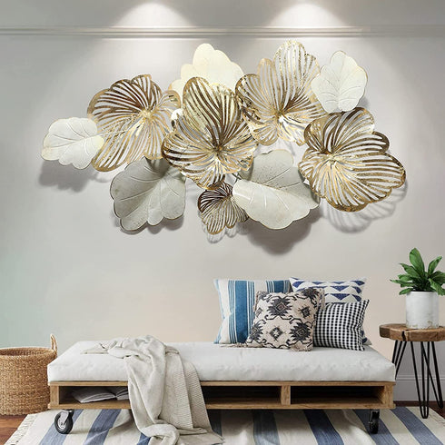 Golden & White leaf metal wall art