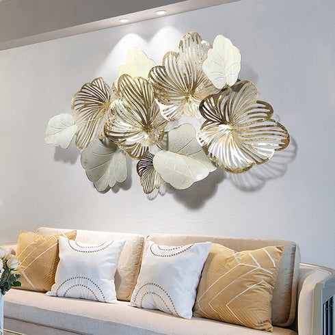 Golden & White leaf metal wall art