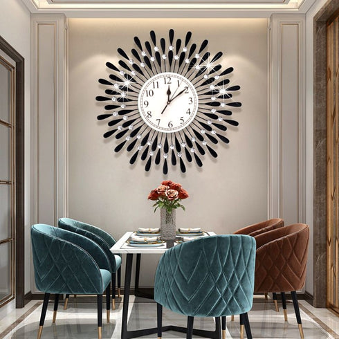 Black flower with crystal wall clock