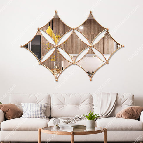 7 Diamond shaped Mirrors Metal Wall Art- Rose gold