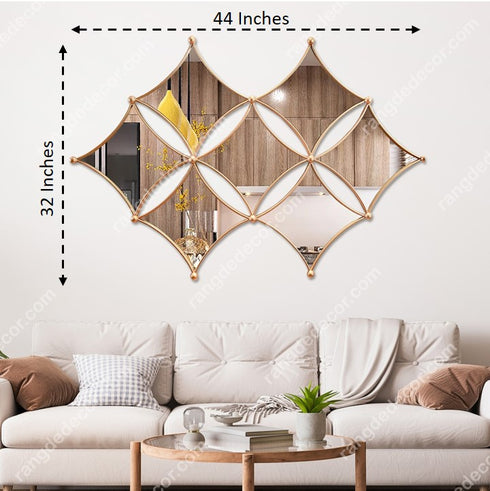 7 Diamond shaped Mirrors Metal Wall Art- Rose gold